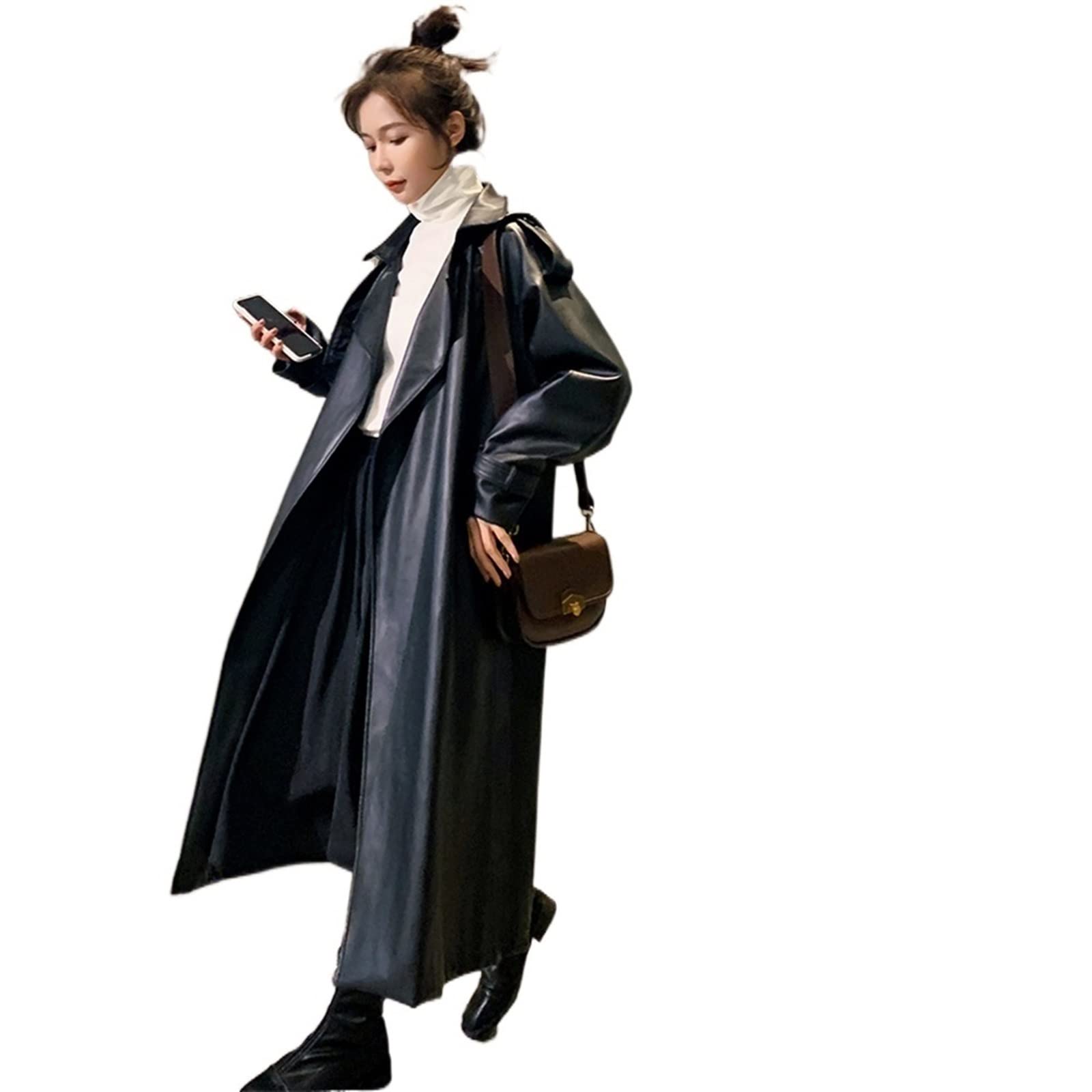 Trench Coats For Women Nerazzurri Spring Black Oversized Long Waterproof Leather Trench Coat For Long Sleeve Loose Korean Clothing