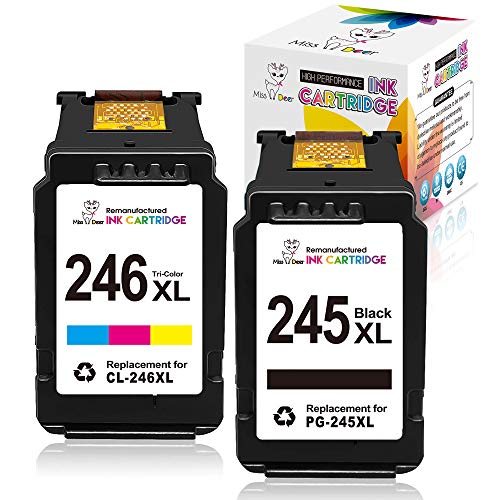 Miss Deer Remanufactured Ink Cartridge Replacement for Canon Pg-245Xl Cl-246Xl PG-243 CL-244 to use with Pixma MX492 MX490 MG2420 MG2520 MG2522 MG2920 MG2922 MG3022 MG3029 (1 Black,1 Tri-Color)