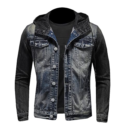 Niiyyjj Men Spring Autumn Denim Jacket Men Hooded Denim Jacket Men Casual Denim Coat