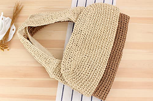 Image of Naimo Women Straw Beach Shoulder Bag Woven Tote Handbag Large Handmade Weaving Summer Casual Hobo Bag