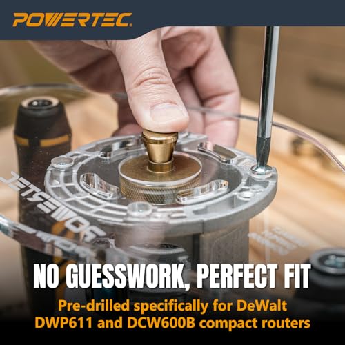 Image of POWERTEC Dual Grip Router Base Plate 6 inch x 11 inch Clear Acrylic Large Sub Base with Predrilled Holes for DeWalt Compact Router DWP611 and DCW600B - For Dovetail Jig, Inlay Template & Edge Routing (72314)