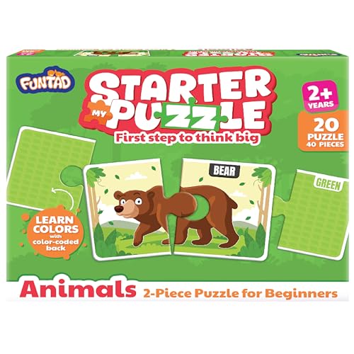 Image of My Starter Jigsaw Puzzle - Animals & Colors| 2-Piece Puzzle for Kids Age 2,3,& 4 yrs| Montessori Educational Toy Set of 20 Puzzle, 40 Big Pieces| Return & Birthday Gift for Boys & Girls