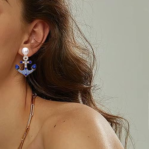 anchor earrings for women, set with diamond boat anchor retro geometric pearl earrings, designed specifically for fashionable women, suitable for - various holiday parties, jewelry gifts2