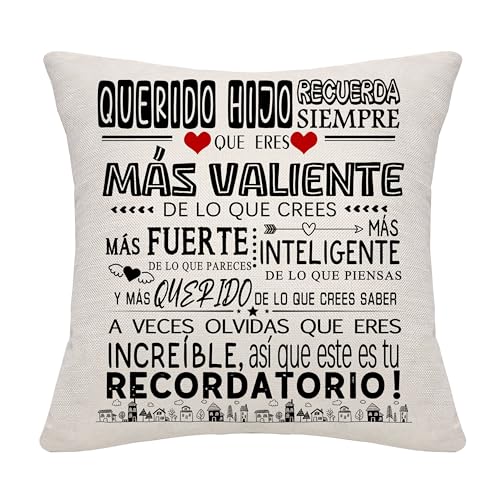 Querido Hijo Recuerda siempre que eres más valiente de lo que crees regalo de inspiración Funda de Cojín para Hijo de Mamá Papá Hijo Cumpleaños Graduación Navidad Regalo de Familia(querido hijo)