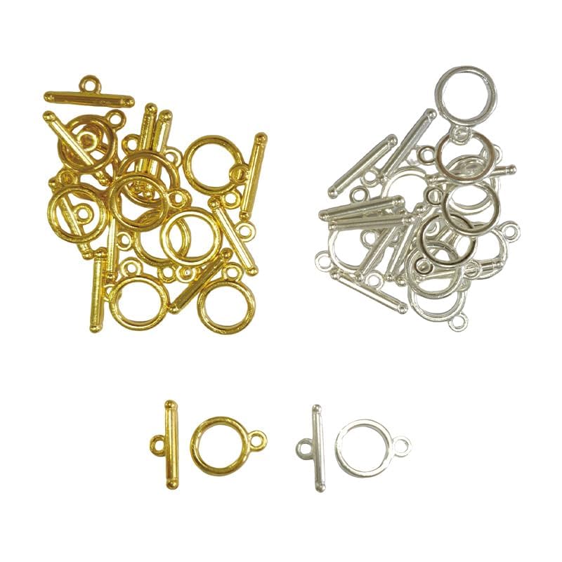 20 Sets Stainless Steel Round Toggle Clasps with T-Bar for Jewelry Making DIY Necklace & Bracelet Clasps and Closures (Silver and Gold)