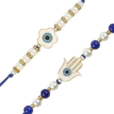 I Jewels Rakshabandhan Enamel Evil Eye Rakhi Combo Set With Roli Chawal For Bhaiya/Brother/Bro/Men R125-126
