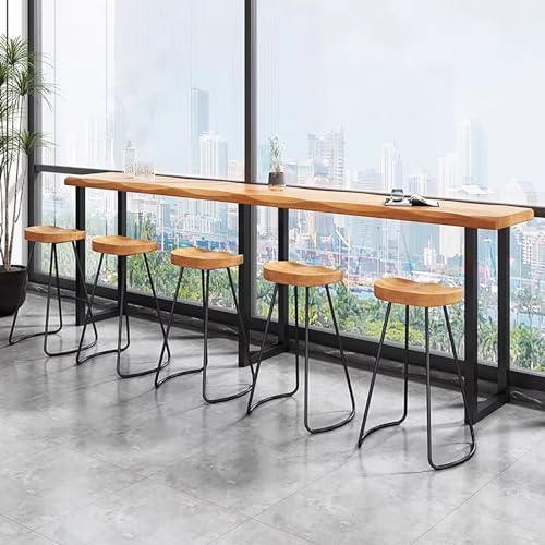 Rustic Solid Wood Bar Counter Table, 47.2" Rectangular Pub Height Table, Live Edge Kitchen Dining Table, Long Narrow Bar Top, No Stool Included, Brown Finish