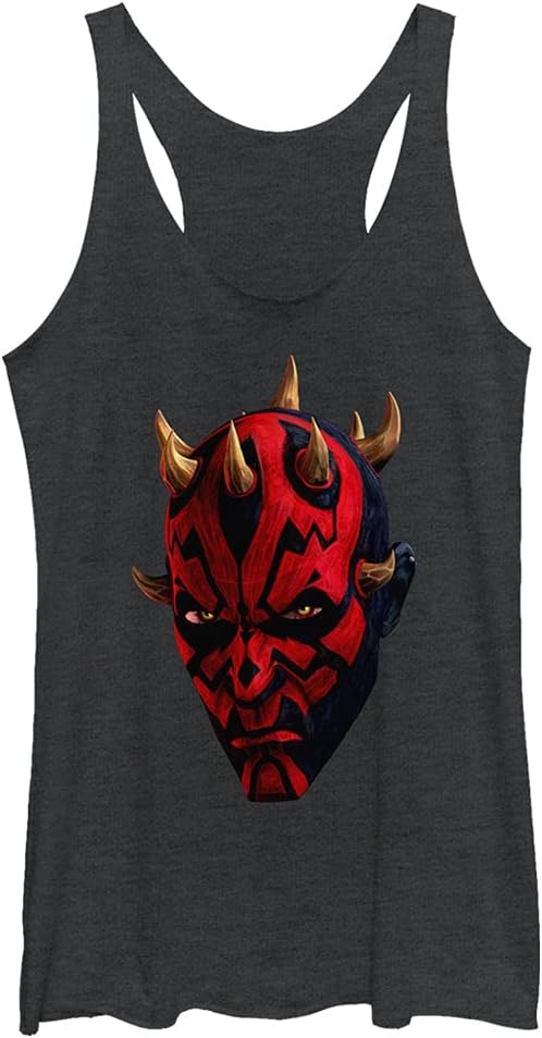 Star Wars Junior's Clone Wars Maul Face Tri-Blend Racerback Layering Tank, Black Heather, X-Small