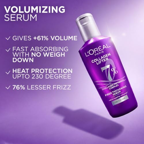 Image of L'Oreal Paris Collagen Lifter Hair Thickening Serum with 7% Collagen Peptides for thin, flat hair | 72H lightweight volume & Frizz free hair, 40ml
