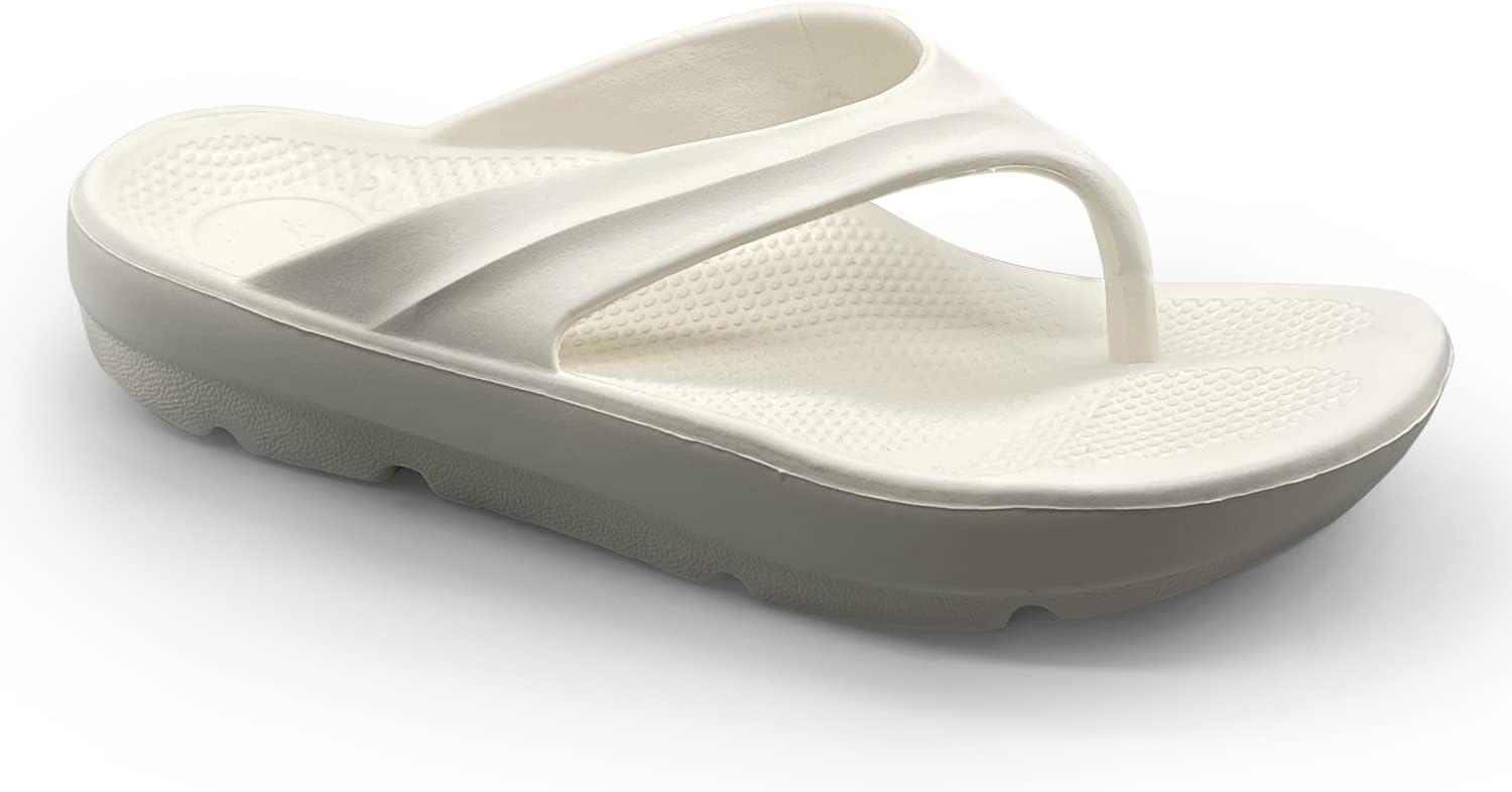 Pure Stride Therapeutic Flip Flops, Orthotic Thong Sandals for Plantar Fasciitis, Metatarsal and Heel Spurs, Feet Pain Relief and Arch Support - White, Men’s Size 14