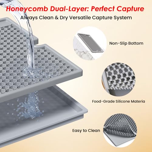Cat Litter Mat | Litter Box Trapping Mat for Kitty | Waterproof & Anti-Tracking | Easy to Clean | Honeycomb Small Pads | Food Grade Silicone Catcher Mat | for Indoor Floor | Grey 20 * 15 in - Thumbnail 4