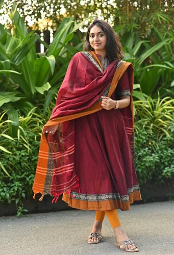 Image of GoSriKi Women's Rayon Viscose Solid Anarkali Kurta with Dupatta