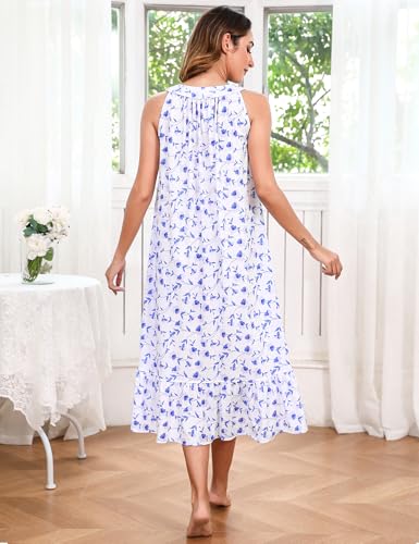 Image of MZROCR Cotton Nightgowns for Women Soft Sleeveless Night Gown for Adult Women Ruffle Sleepwear