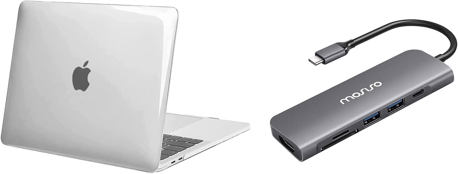 MOSISO Compatible with MacBook Pro 13 inch Case 2023, 2022, 2021, 2020-2016 M2 M1 A2338 A2251 A2289 A2159 A1989 A1708 A1706 & USB-C Hub, 6 in 1 Type-C Multiport Adapter to 65W Power Charging