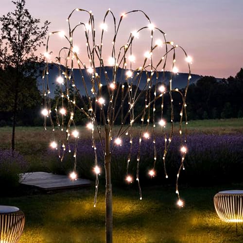 FUCHSUN 4.6 FT 200 LED Solar Lighted Willow Tree Outdoor Light Up Weeping Willow Tree Garden Pathway Lights Outside Decor Home Patio Yard Party Wedding Christmas Decorations (Warm White)