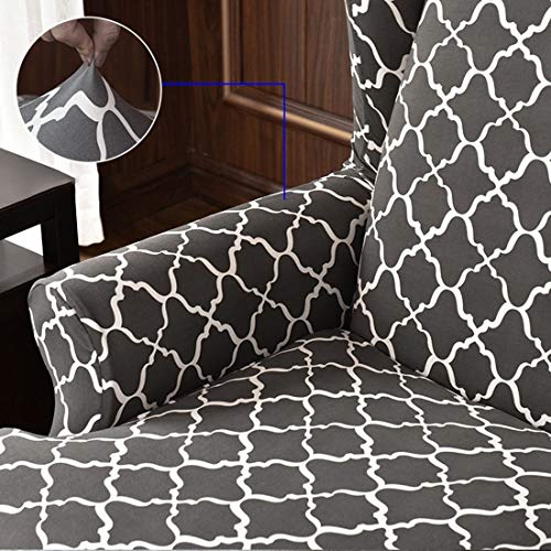 YUENA CARE Wing Chair Cover Printing Spandex High Stretch Slipcovers for Wingback Chairs Slip Resistant 2 Pieces Arms Printing Fabric Furniture Protector Gray One Size - Thumbnail 2