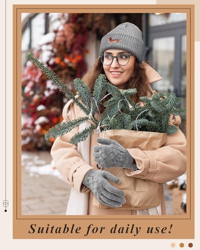 Geyoga Dackel Motiv Geschenke für Frauen Mütze Handschuh Sets Warme Strickmütze Winter Beanie Mütze Strickhandschuhe Fleecehandschuhe Geschenk für Hundebesitzer(Grau,Dackel)