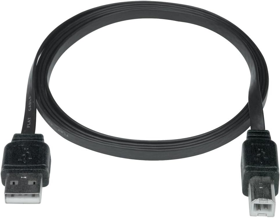 Super Flat USB 2.0 Cable, Male A to Male B, Black, 10 Feet