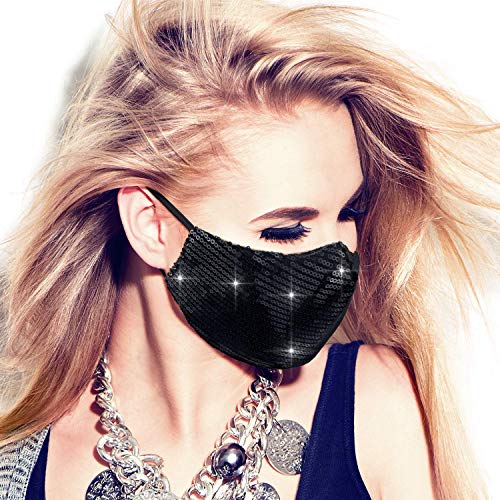 6 Pieces Rhinestone Bling Mesh Mask Sequined Chic Decorative Masquerade Face Coverings For Party Costume (Black, Silver, Gold, Purple, Pink, Blue) #TOP3