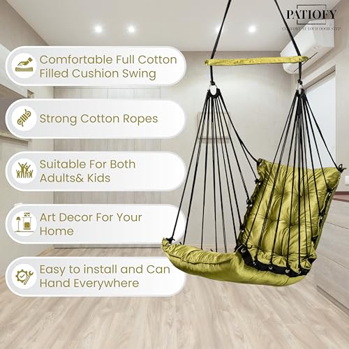 Image of Patiofy Jhula for Balcony /Swing for Balcony for Adult /Jhoola for Home /Wooden Swing Indoor /Hammock /Suitable for Indoor & Outdoor / 120Kgs Weight Bearing Capacity (Olive Green)