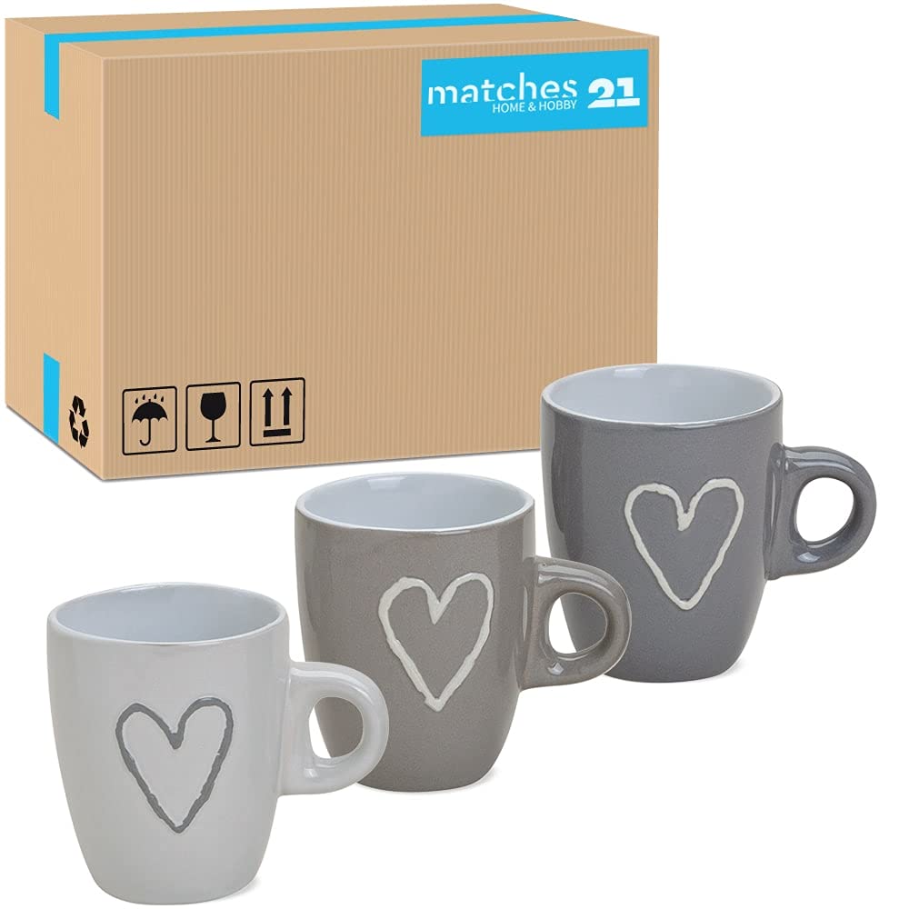 Espressotassen 72er Set Herz in grau beige weiß - Schöne Tassen in 50 ml für italienischen Espresso mit Henkel - Kleine Kaffeetassen Mikrowellengeeignet Spülmaschinenfest als Geschenk