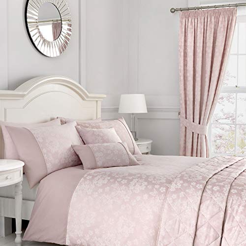 Serene Blossom-Jacquard Lined Pencil Curtains with Tie-Backs, Blush Pink, 66" Width x 72" Drop (168 x 183cm) - Image 2