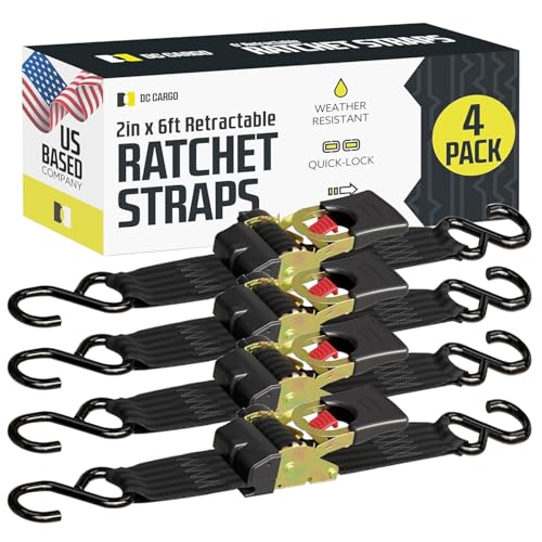 Auto Retractable Ratchet Straps 4-Pack 2"x6 Ft – 4033 Lb
