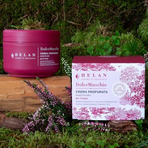 Helan Słodki mech - Perfumowany nawilżający krem do ciała do skóry suchej z witaminą C i E szybko wchłaniającym się odżywcą z olejkiem ze słodkich migdałów, 96% naturalnego pochodzenia, Made in Italy