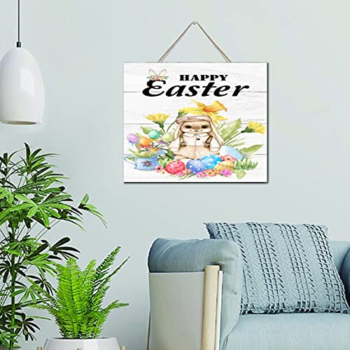 Plaque murale en bois Happy Easter jaune et bleu 25x30 cm