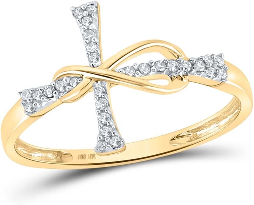 Jewels By Lux 10K Yellow Gold Womens Round Diamond Cross Infinity Band Ring 1/10 Cttw In PavŽ Setting with natural round shape white diamond