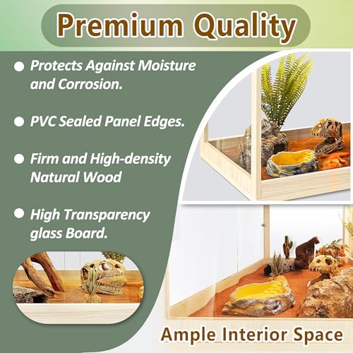 Image of PROLEE Bearded Dragon Tank,Tempered Glass Reptile Tank with Mesh Roof and Front Sliding Door,Anti-Scratch Lizard Tank,Spacious Reptile Enclosure for Snakes,Lguanas (Oak, 34Gallons，32 inchx16 inchx16 inch)