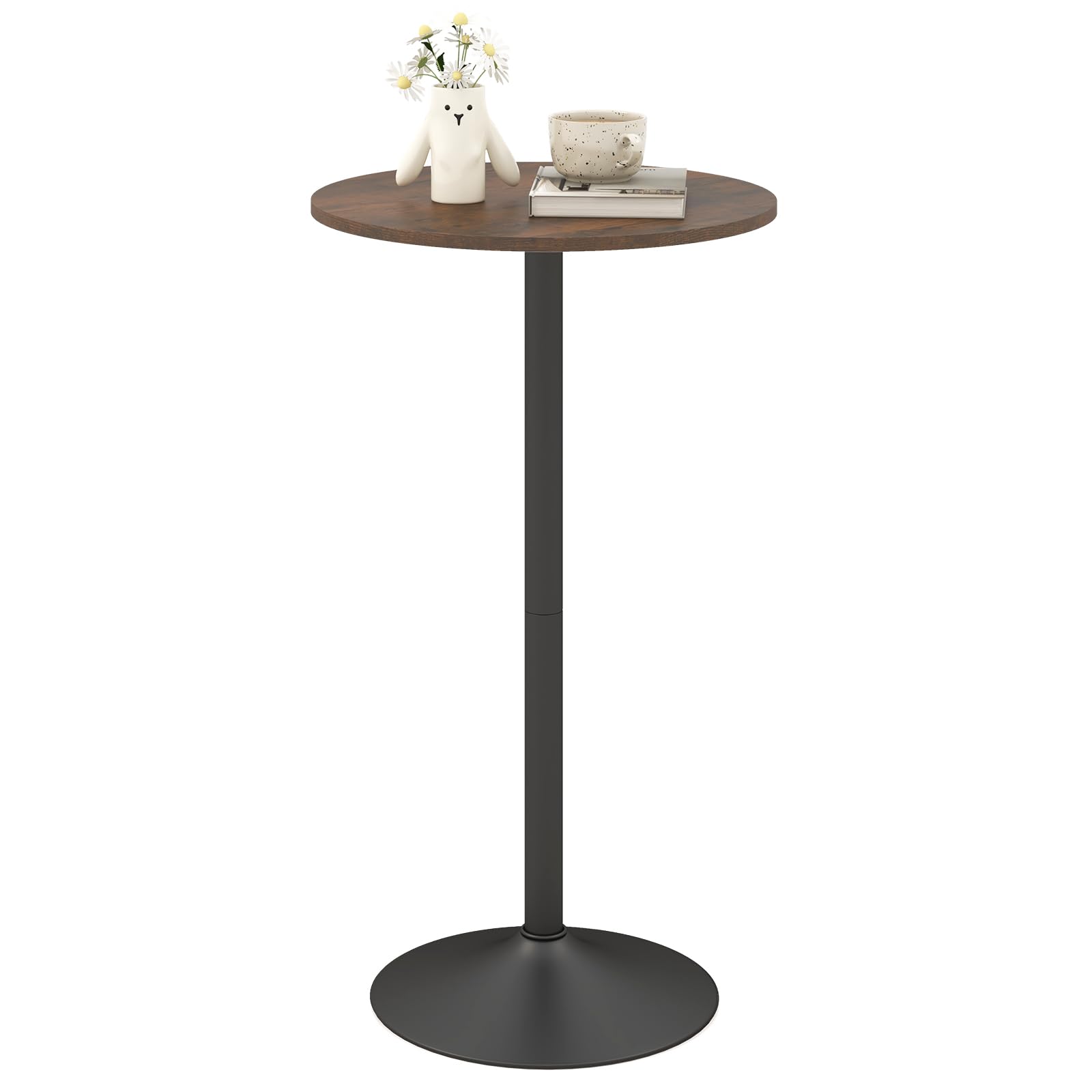 GiantexUK Round Bar Table, Modern Pub Table with Non-slip Plastic Ring, 60CM Top Breakfast Tables for Living Room Dining Room Kitchen Pub Counter (1, Rustic Brown, 60 x 60 x 101cm)