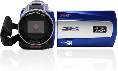 Miniatura 3 de Minolta MN2K50NV 2.7K Quad HD  48 MP IR Videocámara de visión nocturna, paquete azul con tarjeta de memoria Lexar 64GB SDXC, bolsa de cámara Deco
