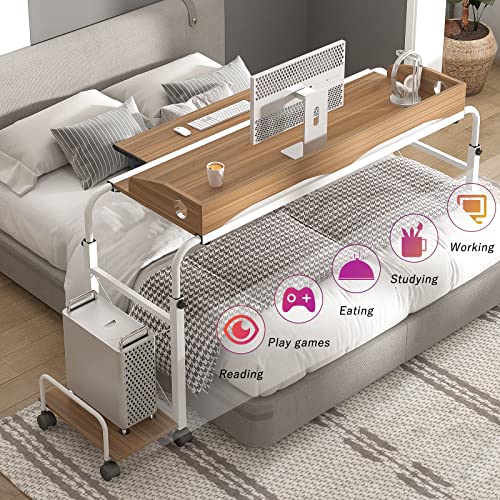 Image of sogesfurniture Overbed Table with Wheels,Height and Length Adjustable Mobile Table 47 inches Works as Laptop Cart Computer Table Bed Table,Oak BHUS-203-2-120OK