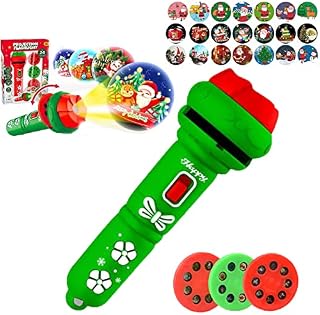 Christmas Flashlight Projector Torch Lamp Toy, 24 Patterns Slide Projector Torch for Children, Xmas Slide Projector Flashlight Story Projection Torch, Bedtime Education Learning Toy for Kids (Green)