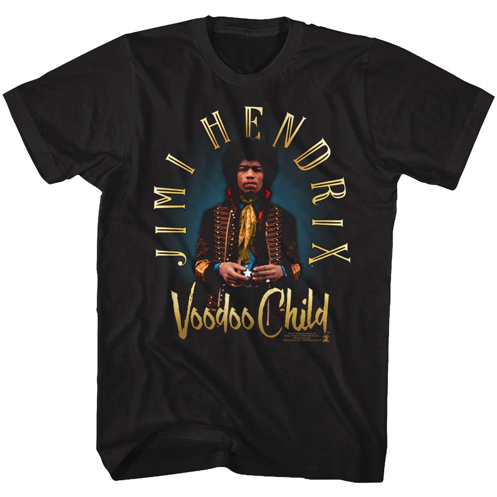 A&E DesignsJimi Hendrix Gold Voodoo Child Adult Black Tee Shirt