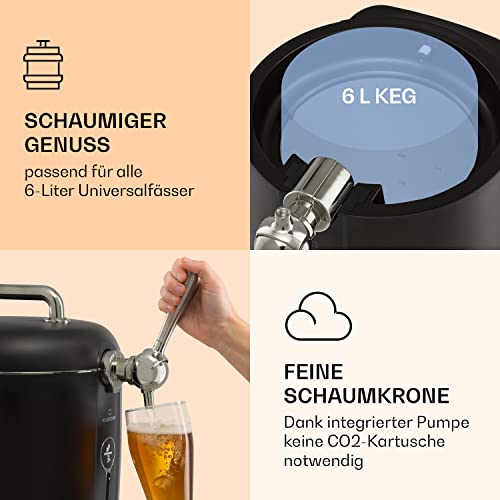 Foto von Klarstein 6L Bier Zapfanlage mit Kühlung, 65W Zapfanlage für Bier wie Frisch Gezapft, Kühlung 3-12°C, Bier-Zapfanlagen Gekühlt mit LED und Füllstandsanzeige, Leise Bierzapfanlage mit Mini-Bier-Fass