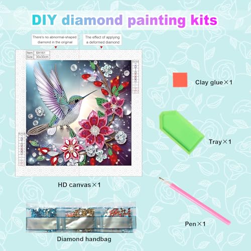 Image of AiYuanzsh Special Shape Diamond Art Kits for Adults, Hummingbird and Flowers 5D Crystal Rhinestone Diamond Art Canvas, DIY Paint by Diamonds Craft Kits, Sparkling Diamond Painting Wall Decor