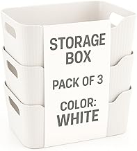 Zuku Storage Box Basket for Storage Plastic Organiser for Storage Bathroom Storage Box Small Plastic Organiser Bathroom Basket Boxes for Toys,Cosmetic,Accessory (White,3Pcs)