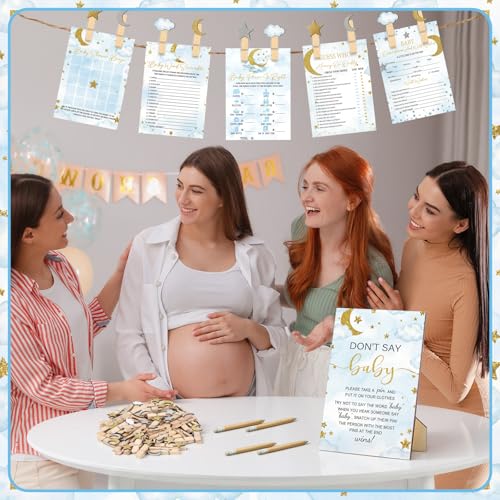Image of Patelai 321 Pcs over The Moon Baby Shower Games Don't Say Baby Bingo Decor