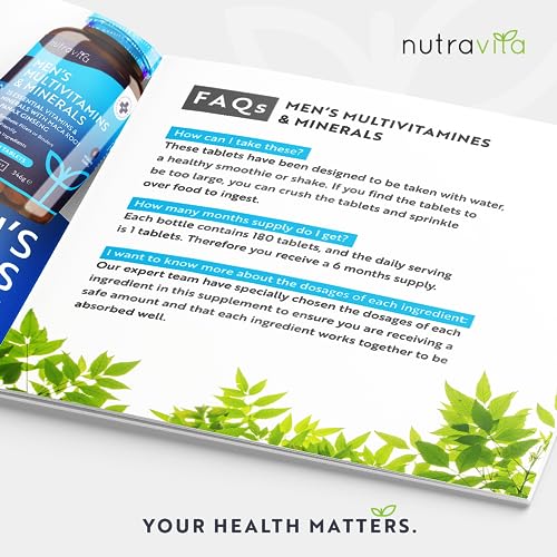 Men's Multivitamins and Minerals - 25 Essential Active Vitamins and Minerals with Added Maca Root and Panax Ginseng - 180 Vegan Tablets - No Synthetic Fillers or Binders - Made in The UK by Nutravita - Image 5