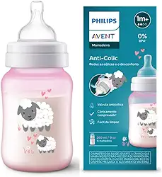 Mamadeira Anti-Colic Philips Avent 260ml Rosa Decorada Ovelha SCY121/05