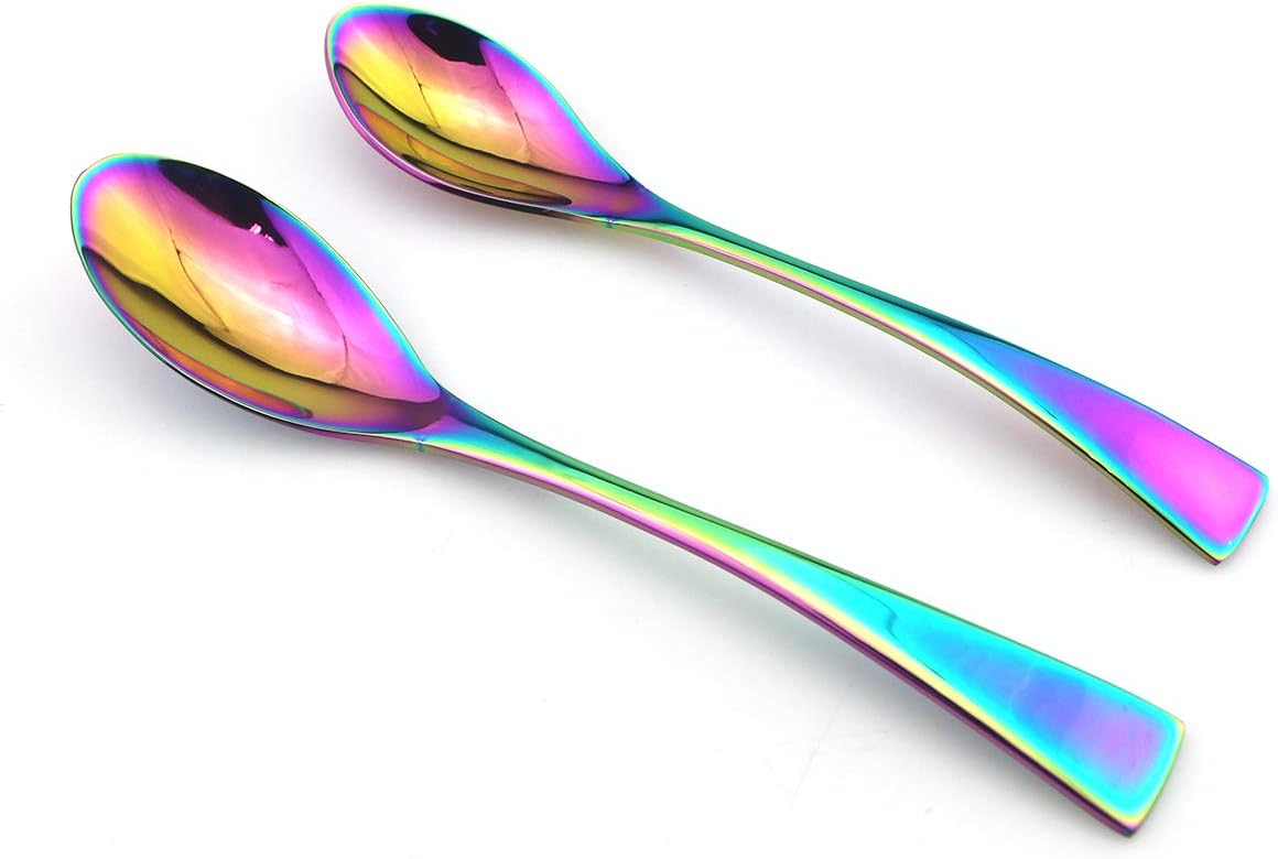 Gugrida 26-Piece 18/10 Stainless Steel Luxury Mirror Polished Rainbow Colorful Silverware Flatware Cutlery Set Service for 4 Include Knife Fork Spoon Dessert Fork Teaspoon Dishwasher Safe