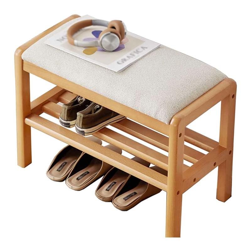 Banc à chaussures en bois massif et cuir pour entrée raffinée