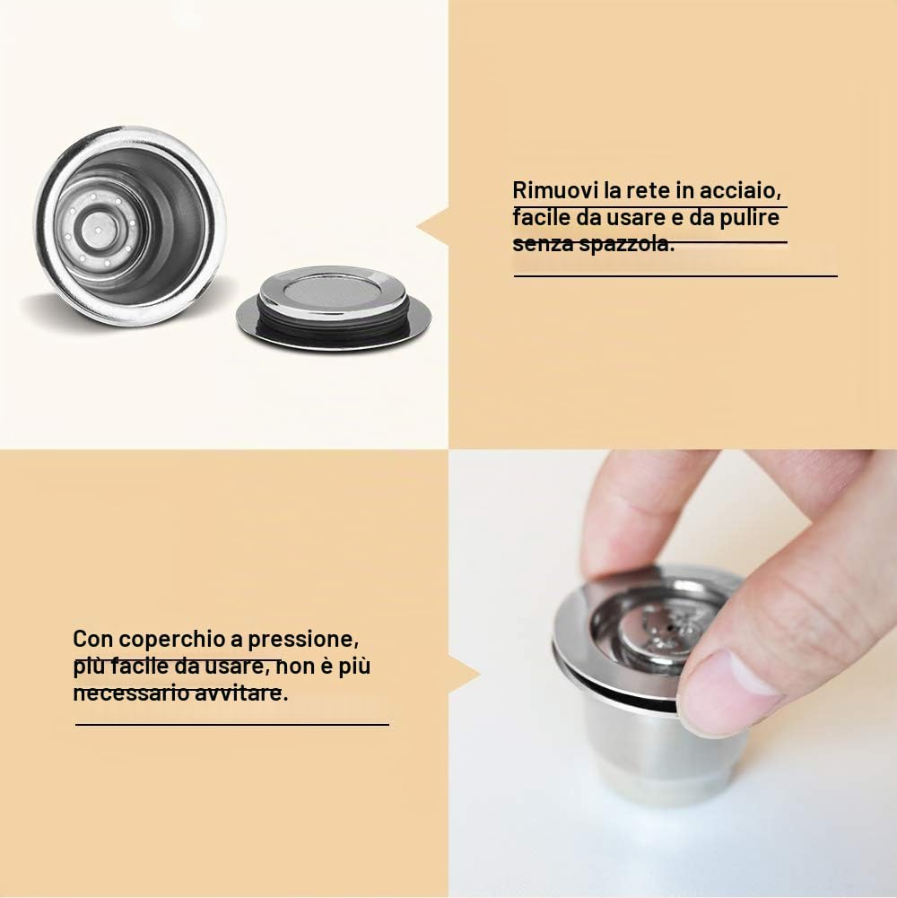 Espresso Capsule Caffè Compatibili Nespresso Nespresso Capsula ricaricabile,riutilizzabili Filtro in Acciaio Inox,Coffee Capsule+Tamper+Cucchiaio+Spazzola
