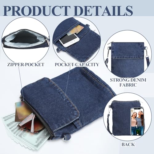 2 Pcs Small Denim Purses Crossbody Bags Jean Shoulder Handbag Adjustable Retro Denim Cell Phone Bags for Women3