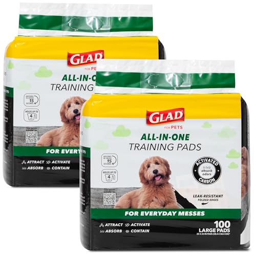 Image of Glad for Pets Black Charcoal Puppy Pads, 6-Layer Leak-Proof Design with Activated Carbon Odor Control and Pheromone Attractant, Disposable Dog Pee Pads for Potty Training, 23 x 23 in, 100 Count - 2 Pk