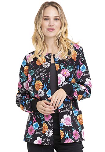 Cherokee Prints Women Warm Up Scrubs Jacket Snap Front CK301, XS, Love is Beautiful