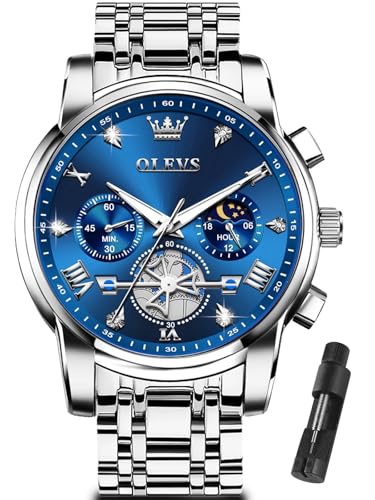 Image of OLEVS Watches for Men Luxury Dress Stainless Steel Waterproof Chronograph