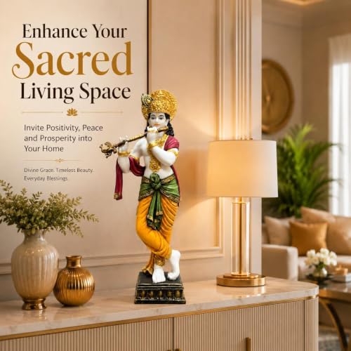 Image of ARMONIA Lord Krishna Idol Marble Dust Statue Murti | Krishana Sculpture for Home Decor, Pooja, Mandir & Gifting Item |Best Gift for Housewarming (25.1 Inches, Multicolor) (Including Microfiber Cloth)